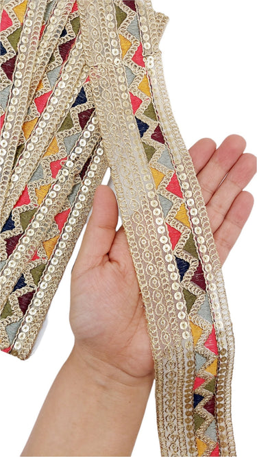 Tissue Fabric Sequin Border, Beige Shimmer Tissue Fabric Lace Trim Temple Embroidery, Decorative Trim